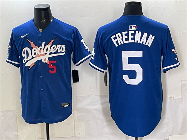 Men's Royal Los Angeles Dodgers x One Piece #5 Freddie Freeman Vapor Premier Limited Stitched Baseball Jersey